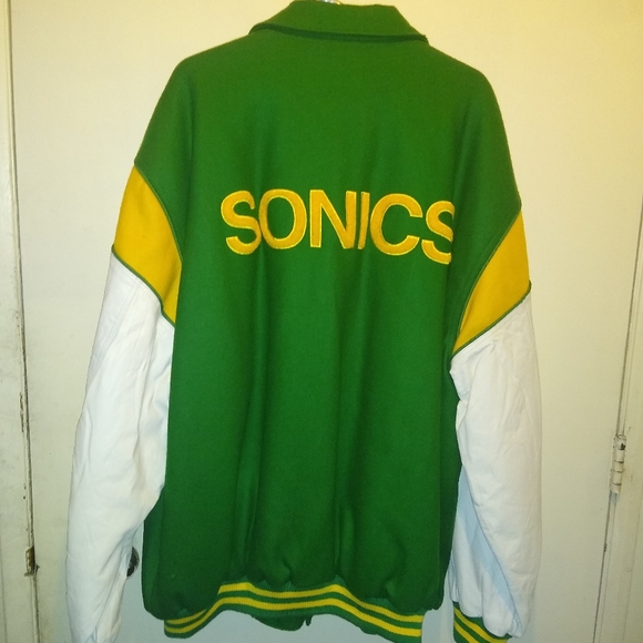 Leather wool coat varsity Jacket. - Picture 2 of 7